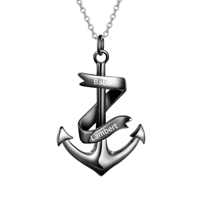 925 Sterling Silber Personalisierte 2 Namen Anker Halskette-Du bist mein Heimathafen-Geschenk mit Nachrichtenkarte