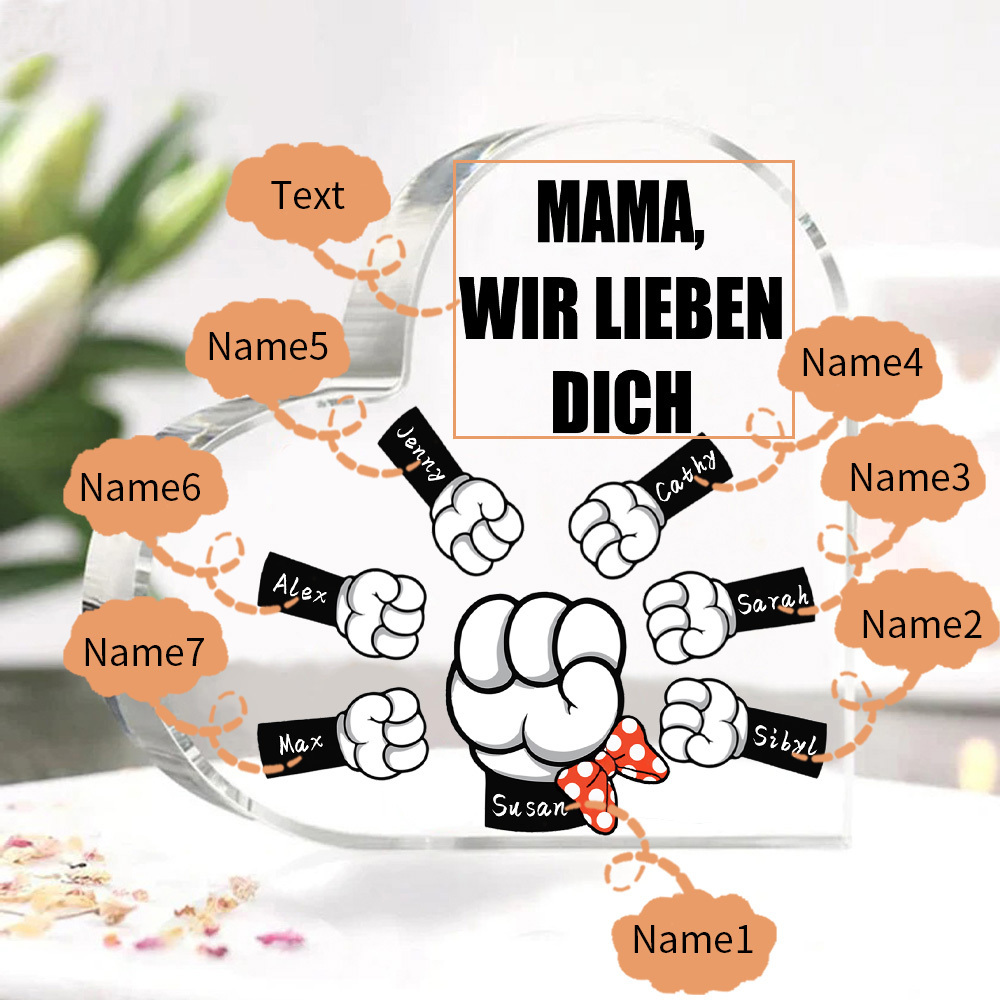 Personalisierte 7 Namen & Text Familie Acryl-Deko Schreibtischdekoration für Mutter