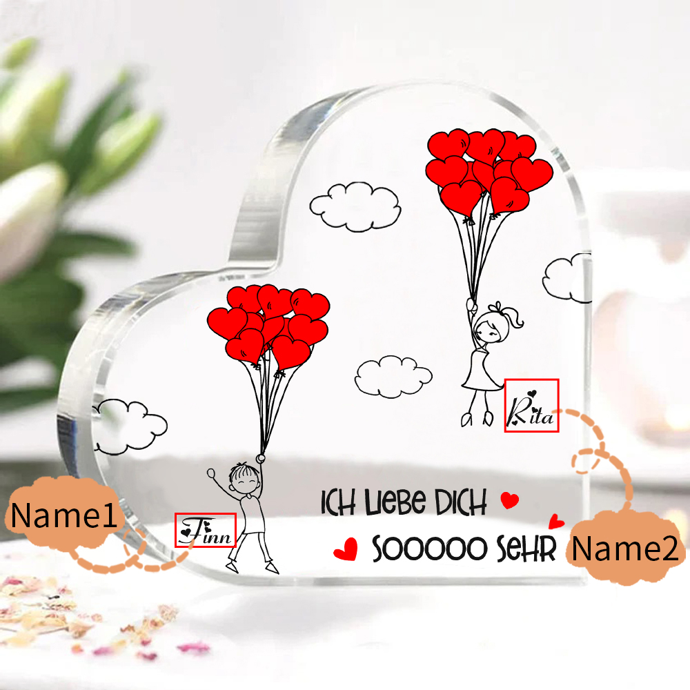 Personalisierte 2 Namen Acryl-Deko-Ich liebe dich sooooo sehr-Schreibtischdekoration für Paar