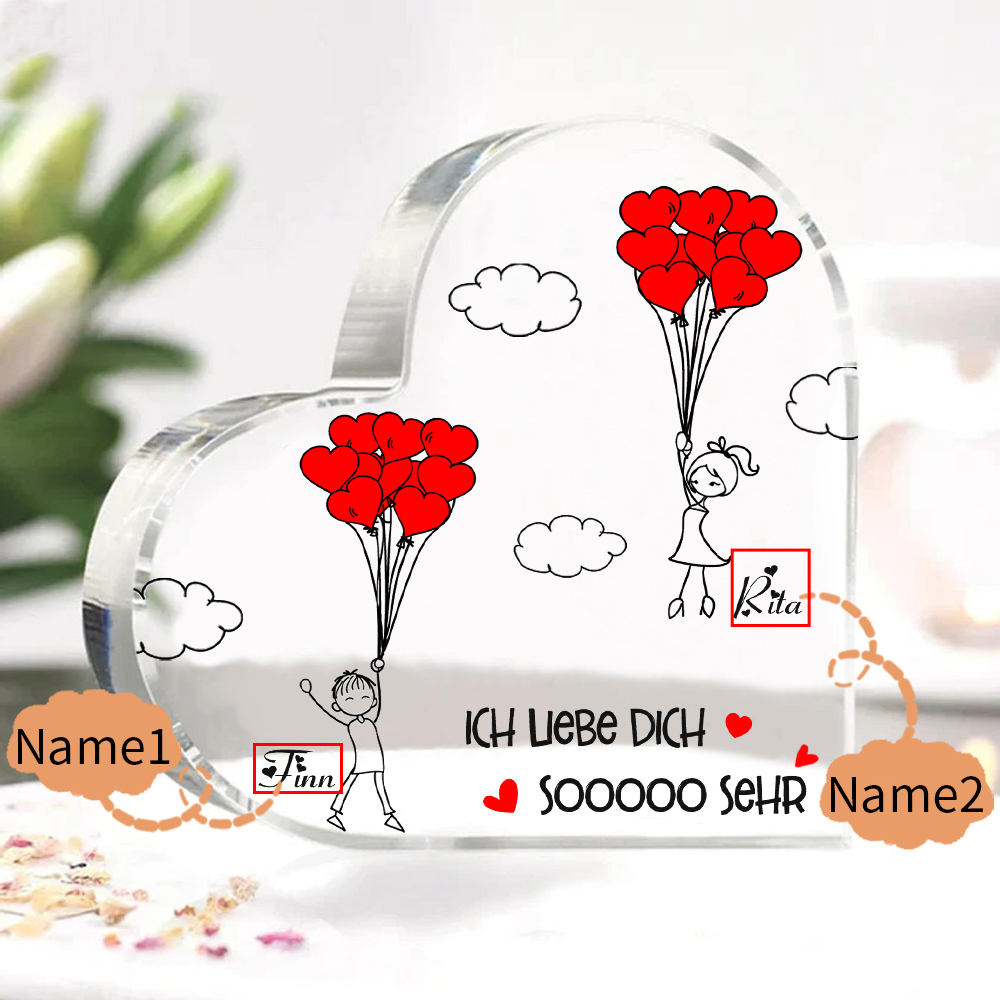 Personalisierte 2 Namen Acryl-Deko-Ich liebe dich sooooo sehr-Schreibtischdekoration für Paar