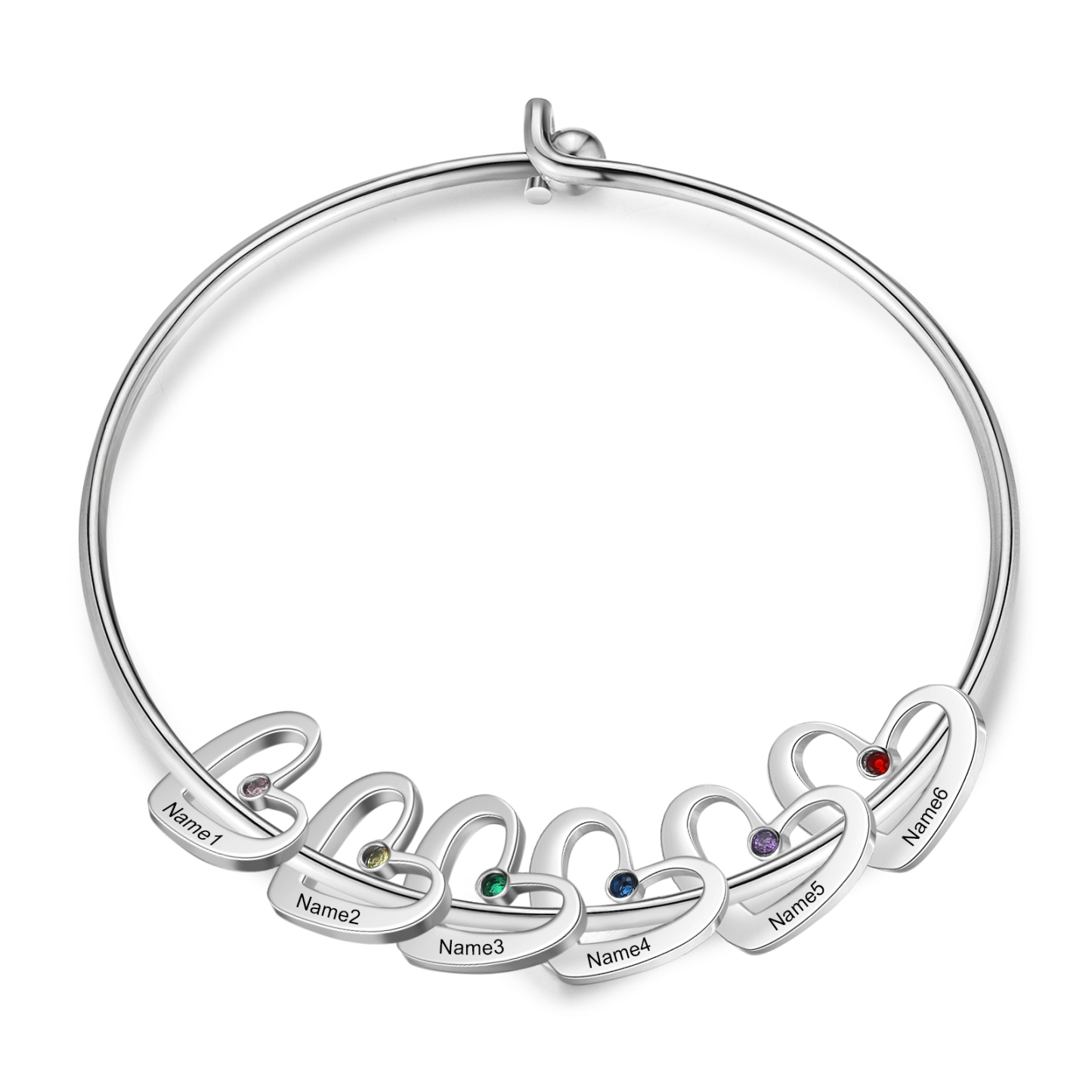 Benutzerdefinierte 6 Namen Herz Charme Armband mit 6 Geburtssteinen