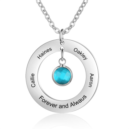 Personalisierbarer Text  & 4 Namen Rund Kreis Edelstahl Halskette mit Geburtsstein
