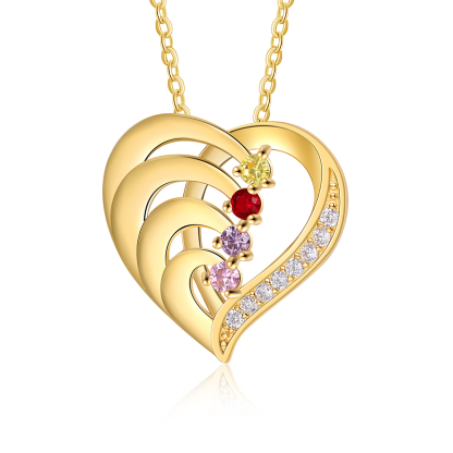 S925 Sterling Silber Personalisierte Herz Halskette 4 Namen und 4 Geburtssteine