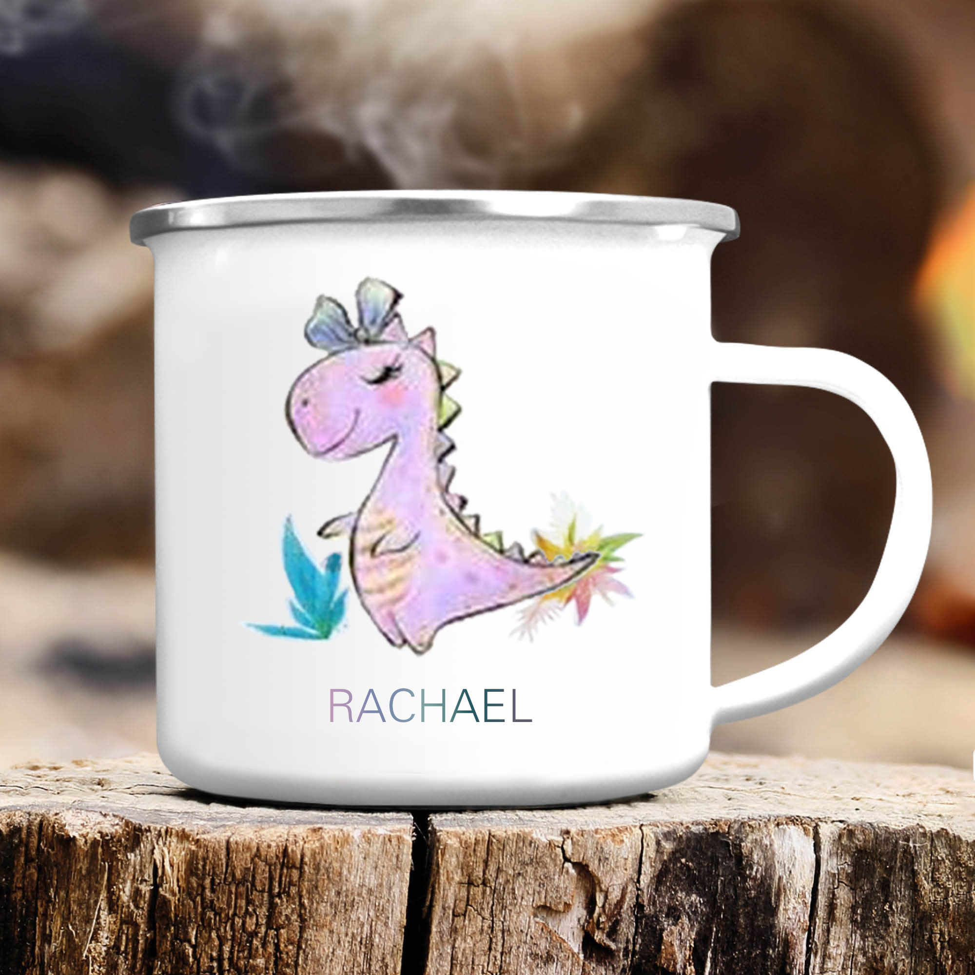 Personalisierter Name Lila Tyrannosaurus Rex Kinder Emaille Tasse