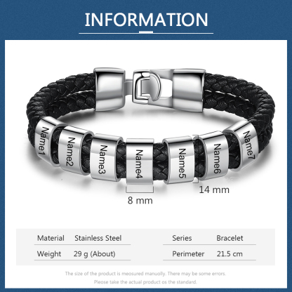 Personalisiertes 7 Namen Perlen Leder Armband-An Meinen Vater- Geschenk mit Nachrichtenkarte