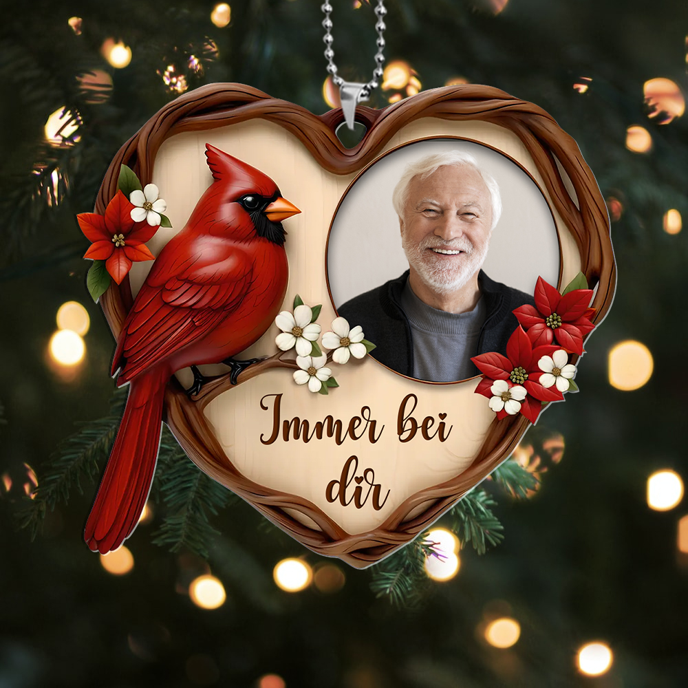 Personalisierter Herzanhänger mit „Immer bei dir“  – Gedenkgeschenk für Großvater mit rotem Kardinal