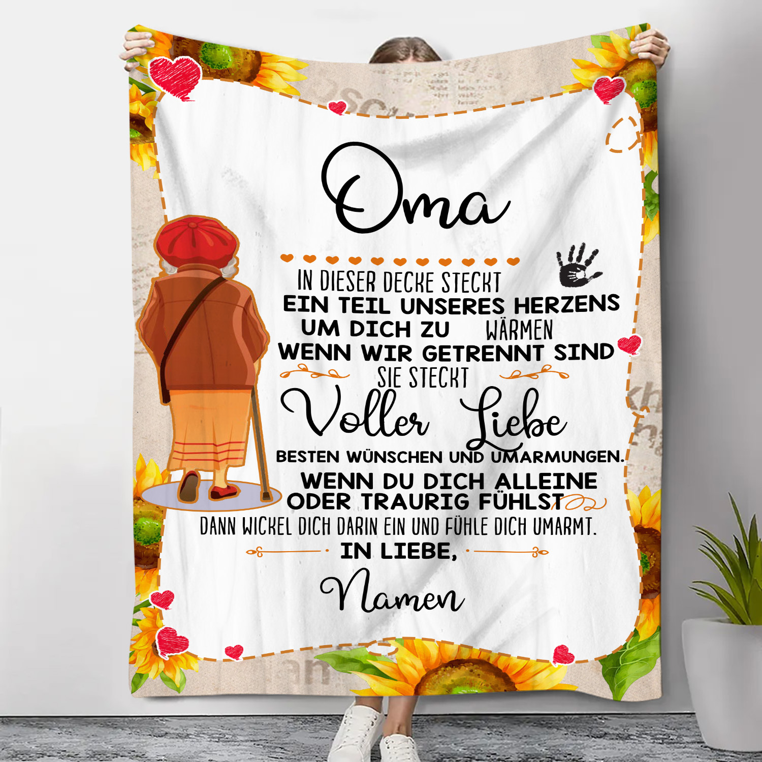 Personalisierte 2 Texte-Oma In dieser Decke steckt ein Teil unseres Herzens-Decke-Großelterntag Geschenk für Großmutter