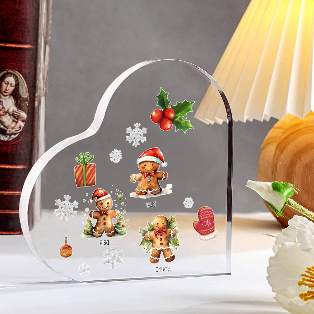Personalisierte 3 Namen Lebkuchenmann Familie Weihnachten Acryl-Deko-Schreibtischdekoration