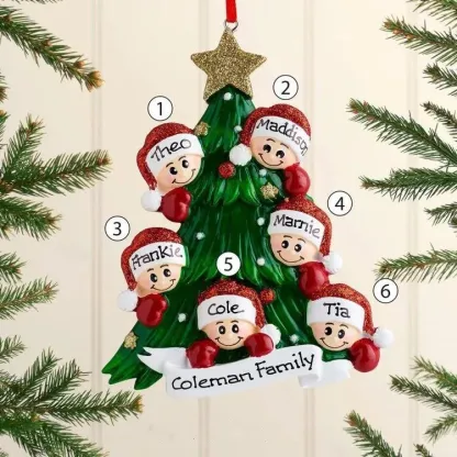 Holz Personalisiertes 6 Namen Text Weihnachtsornament Baum Anhänger mit 6 Familienmitgliedern