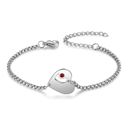 Personalisiertes 1 Name Herz Charm Armband mit 1 Geburtsstein-Geschenk mit Nachrichtenkarte