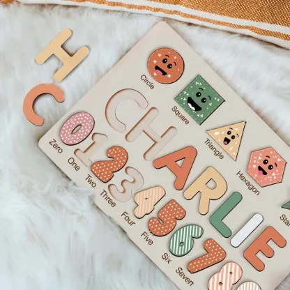 Personalisiertes Name Ziffer & Geometrie Holz Puzzle Geschenk für Vorschulkinder