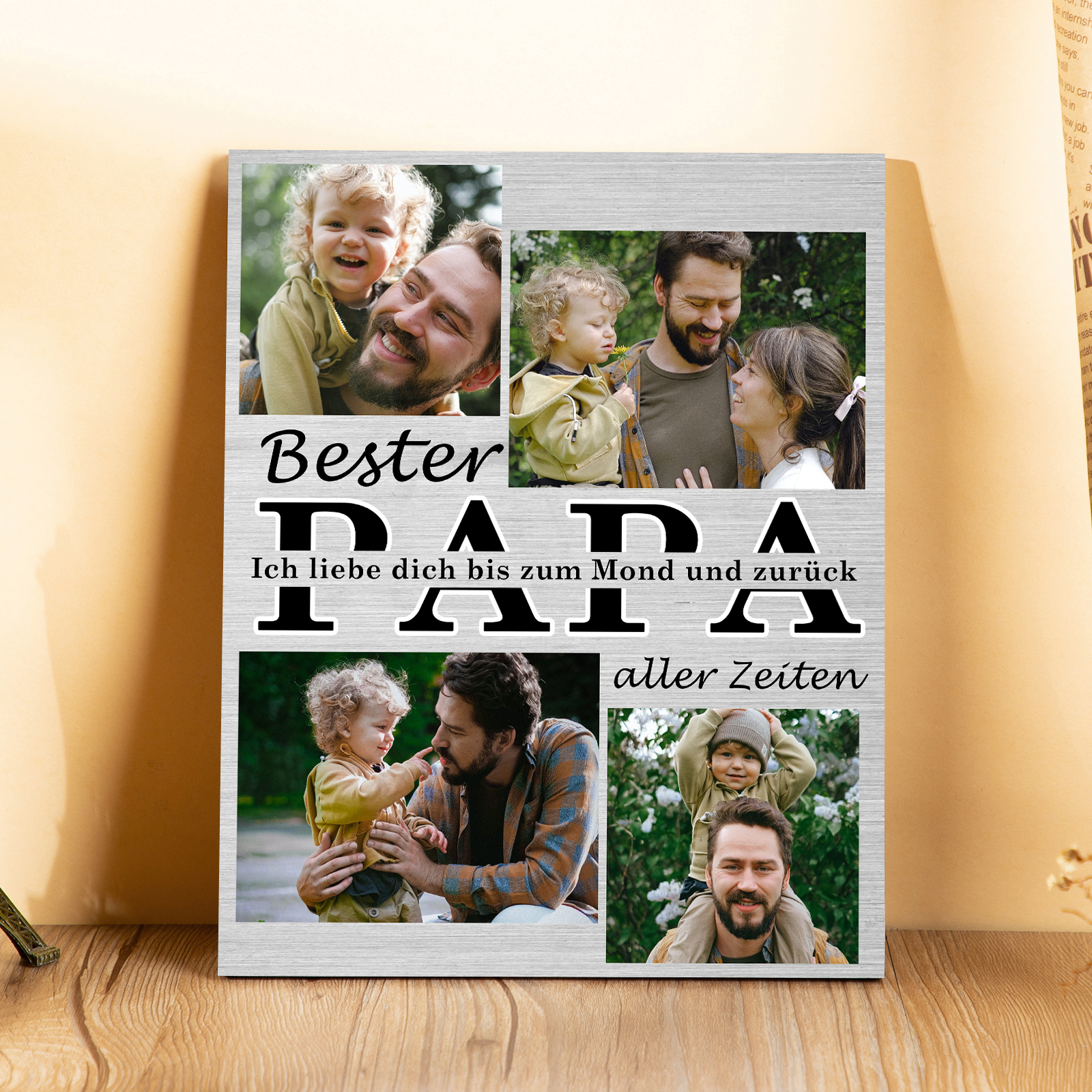 Vater Holzbild - Personalisierte 4 Fotos Holzdekoration-Bester Papa aller Zeiten