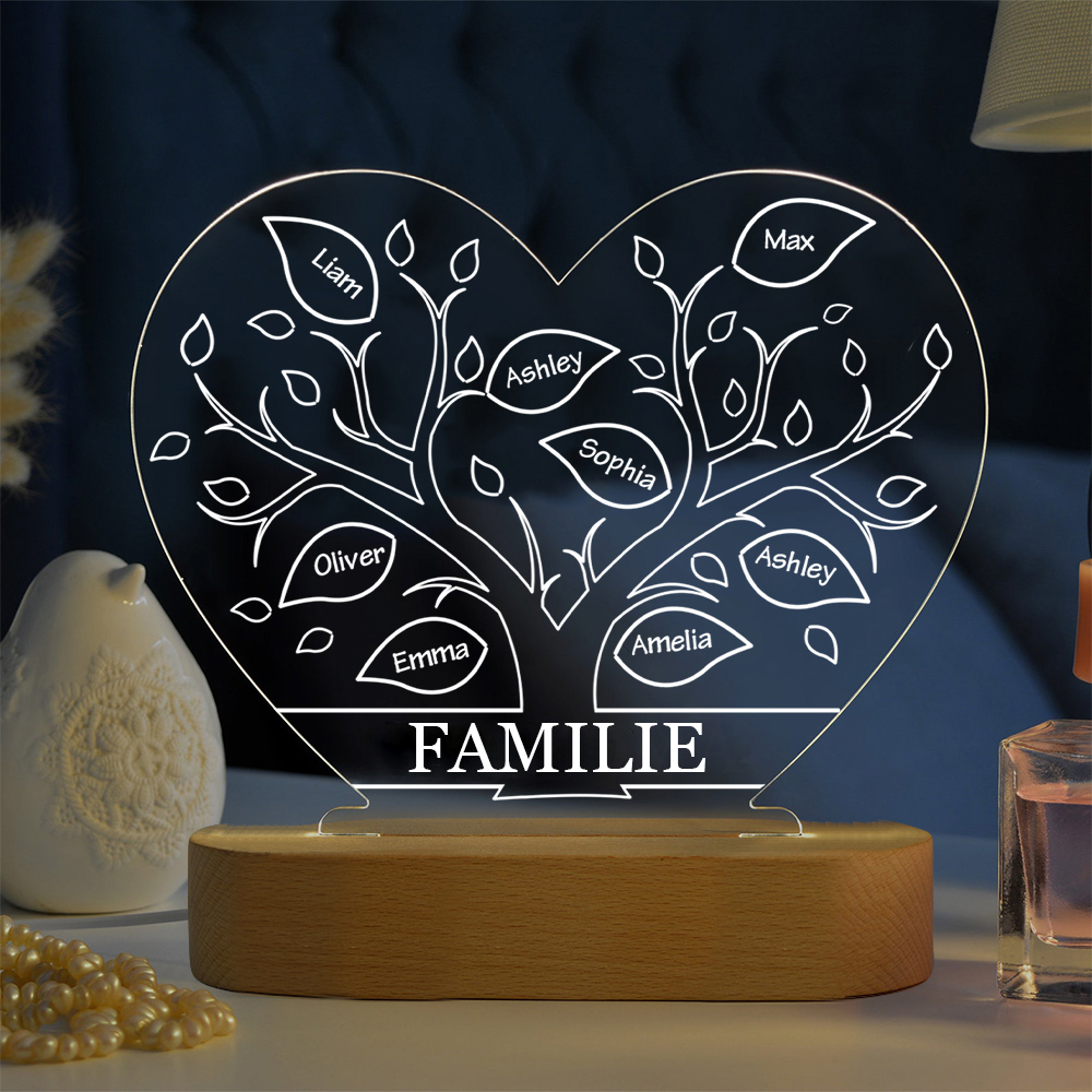 Personalisierte 8 Namen & Text Herz Familienbaum Familie Nachtlicht Geschenk für Großmutter/Mutter zum Muttertag