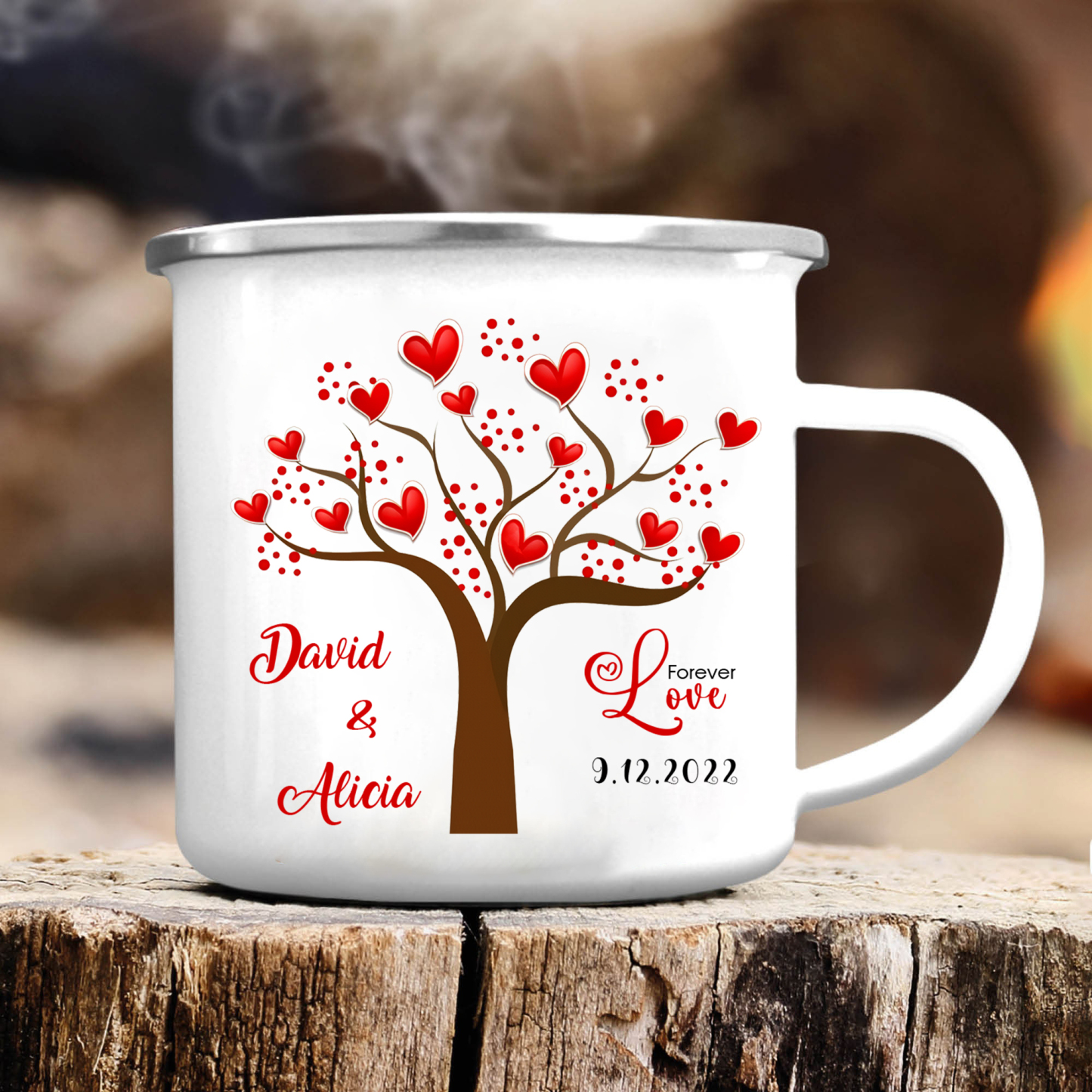 Emaille Tasse-Personalisierte 2 Namen & Datum Emaille Becher für Paare