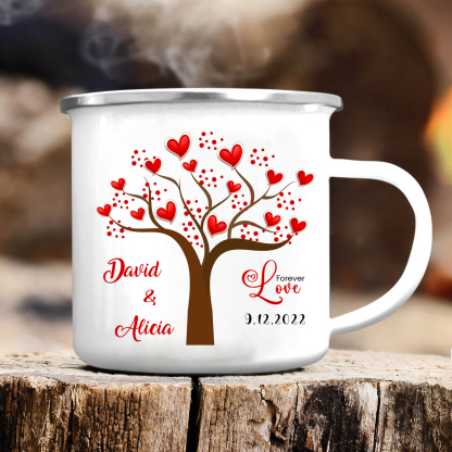 Emaille Tasse-Personalisierte 2 Namen & Datum Emaille Becher für Paare