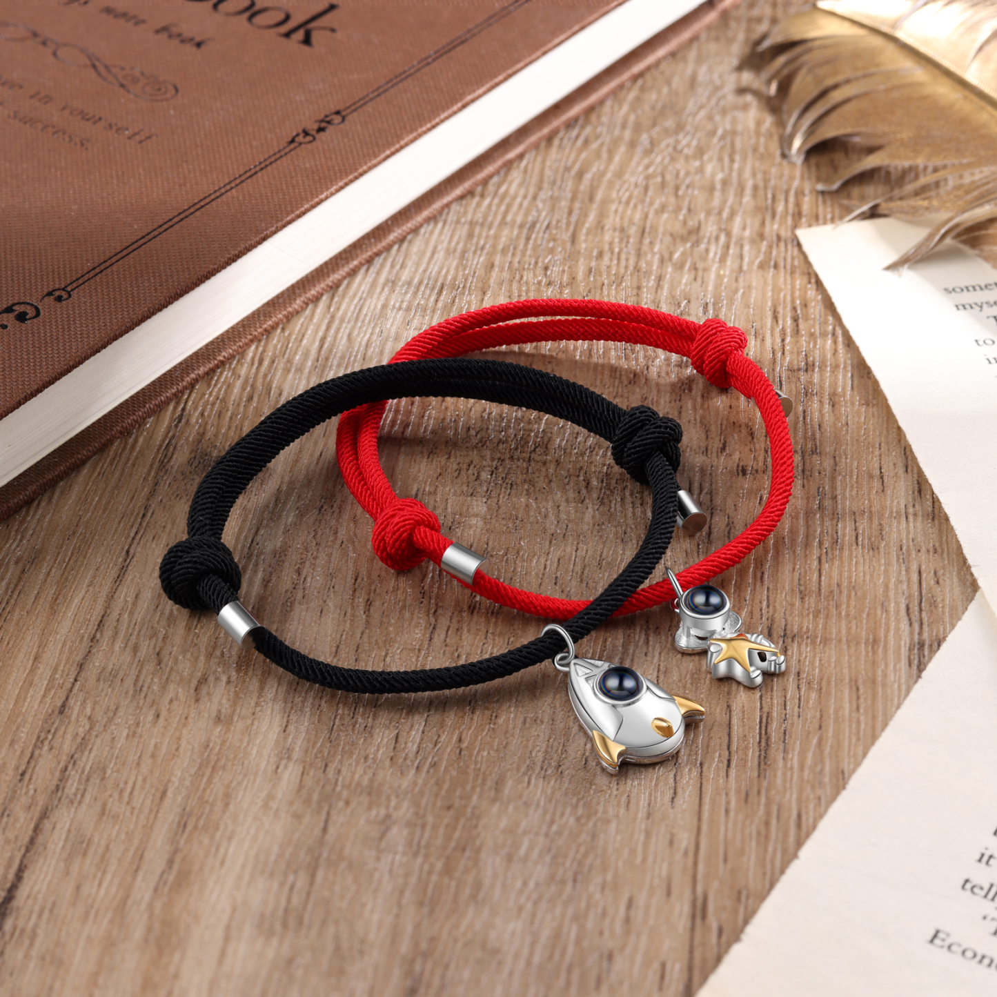 Personalisierte Foto Raumfahrer Rakete Projektion Armbänder Set für Paare