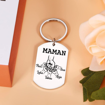 Personalisierbarer 5 Namen & Text Faust Schlüsselanhänger