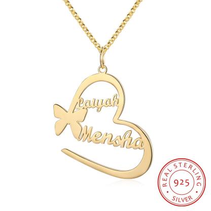 Schmetterling Herz Kundenspezifische Halskette mit 2 Namen