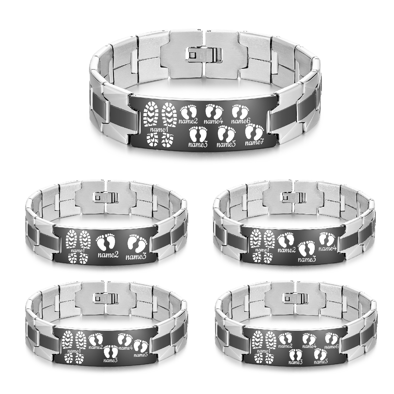 Herren Armband-Personalisierte 7 Namen Edelstahl Füße Armband-Geschenk für Vater