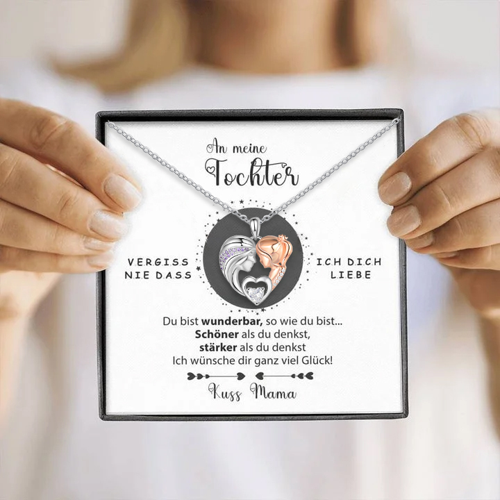 Herz Pferdeschwanz Halskette mit Zirkonia -Tochter ♡ Mutter - An meine Tochter von Mama - Geschenk mit Nachrichtenkarte