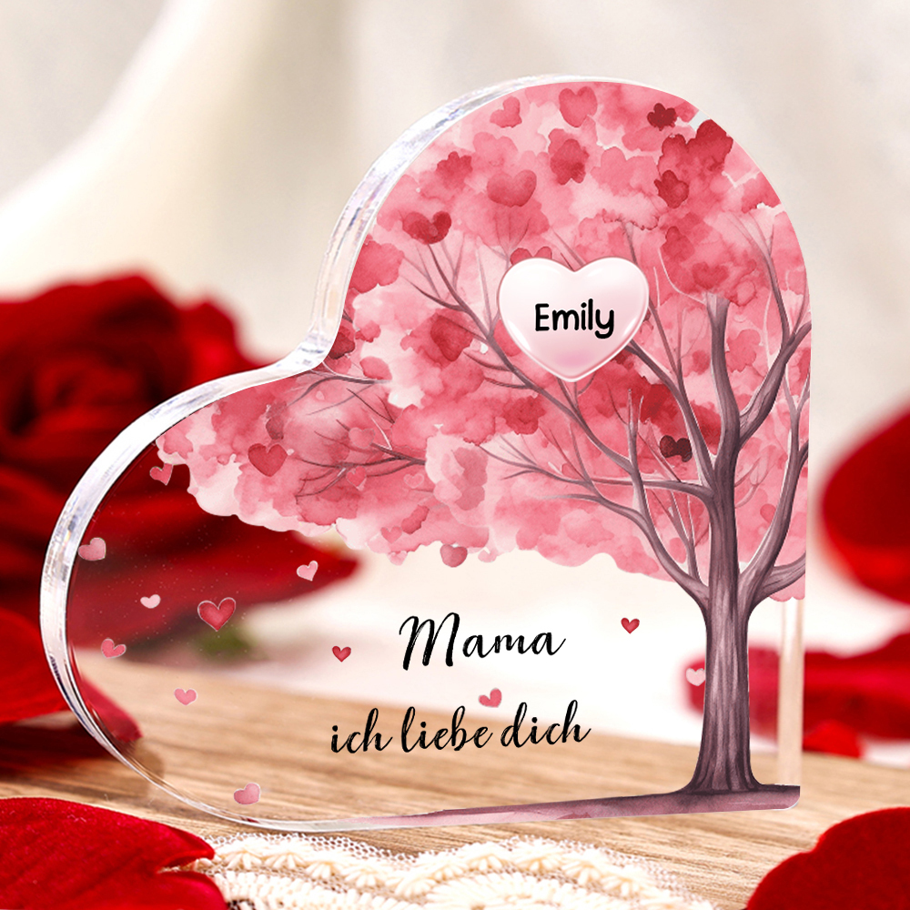 Personalisierter 1 Name & Text Rosa Familienbaum Familie Acryl-Deko Schreibtischdekoration für Mutter