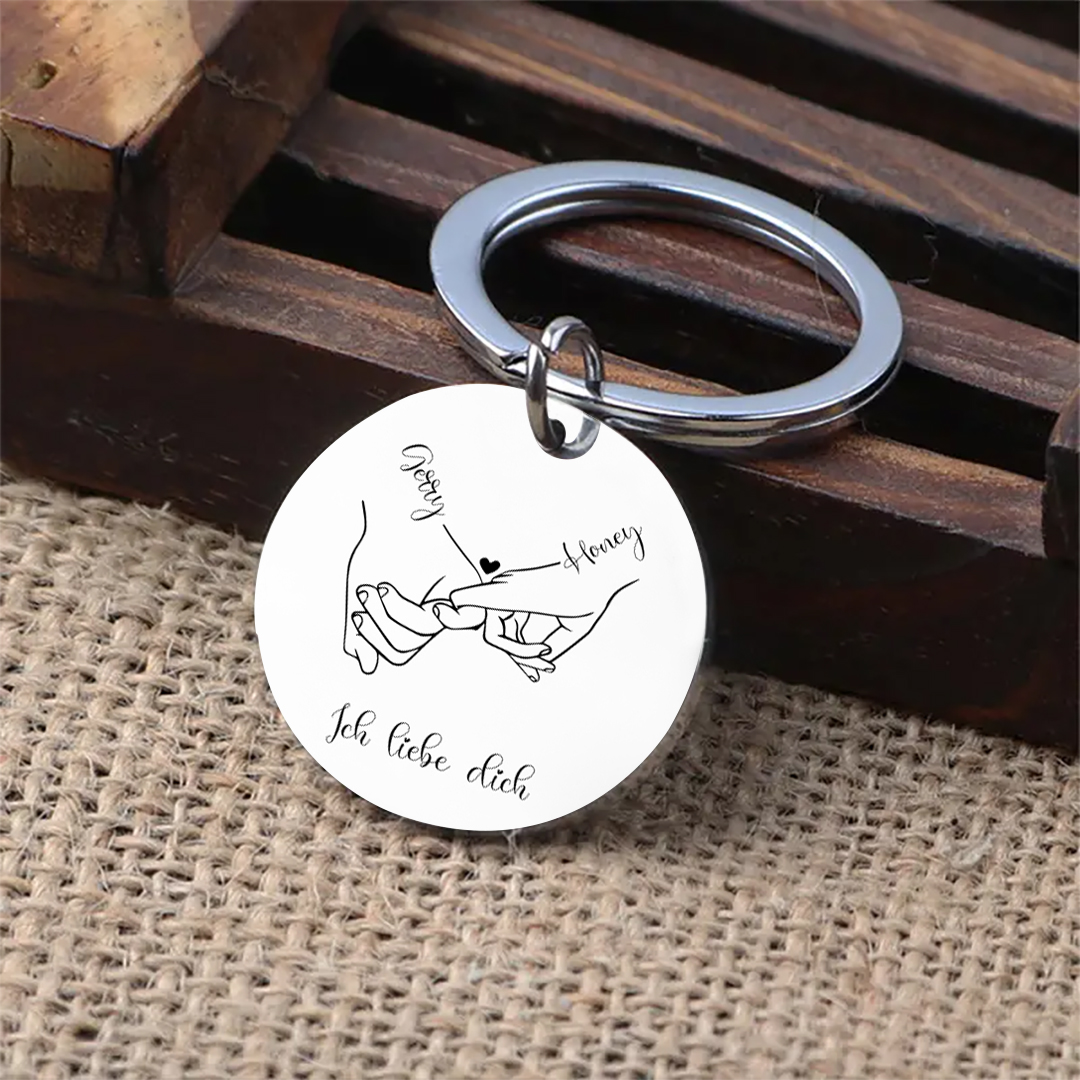 Personalisierbare 2 Namen & Text Pinky schwören Metall Paar Schlüsselanhänger