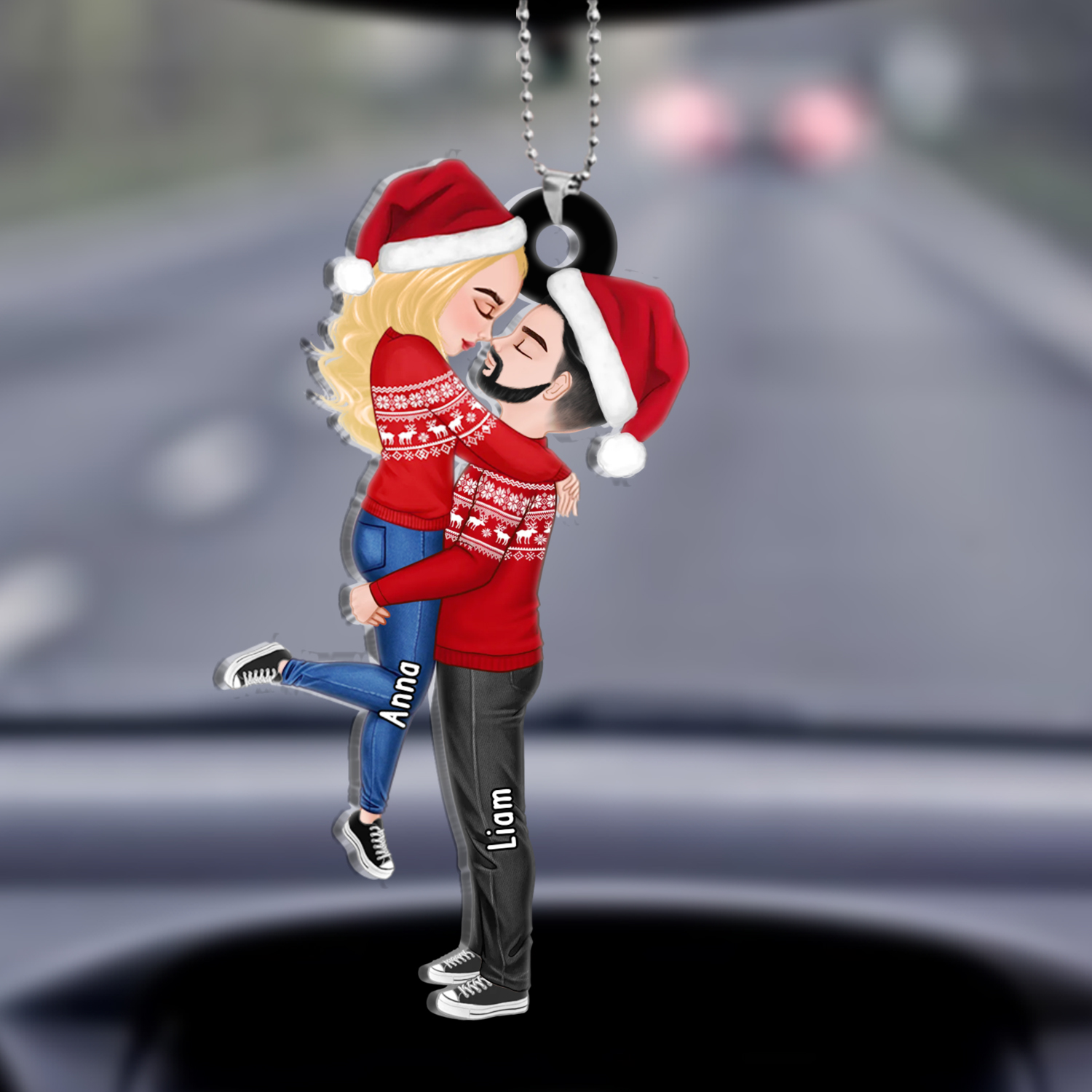 Acryl Weihnachtsornament-Personalisiertes 2 Namen Umarmung Ornament/Schlüsselanhänger für Paar mit Schlüsselring