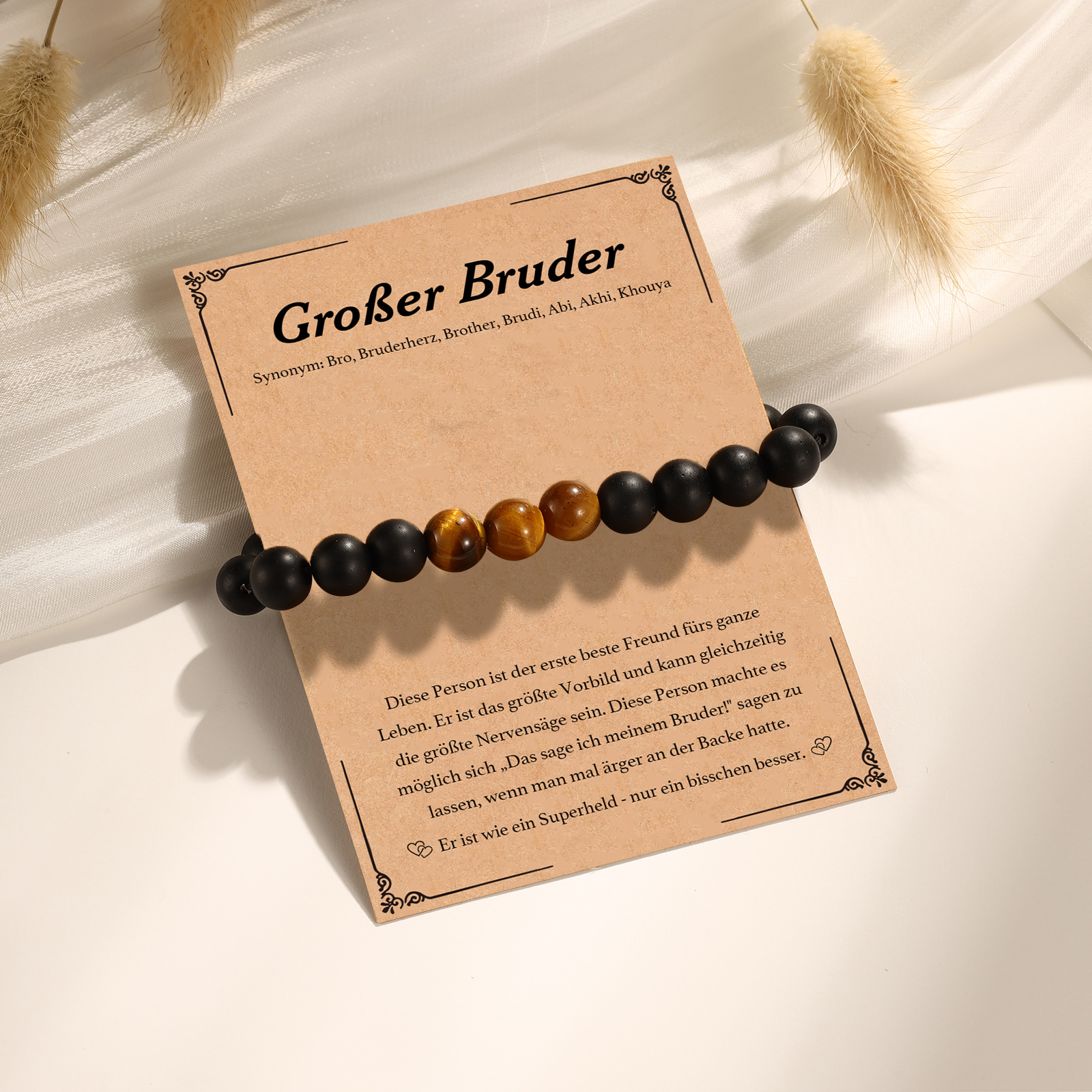 Herren Naturstein Armband-Großer Bruder Er ist wie ein Superheld - nur ein bisschen besser-Geschenk mit Nachrichtenkarte