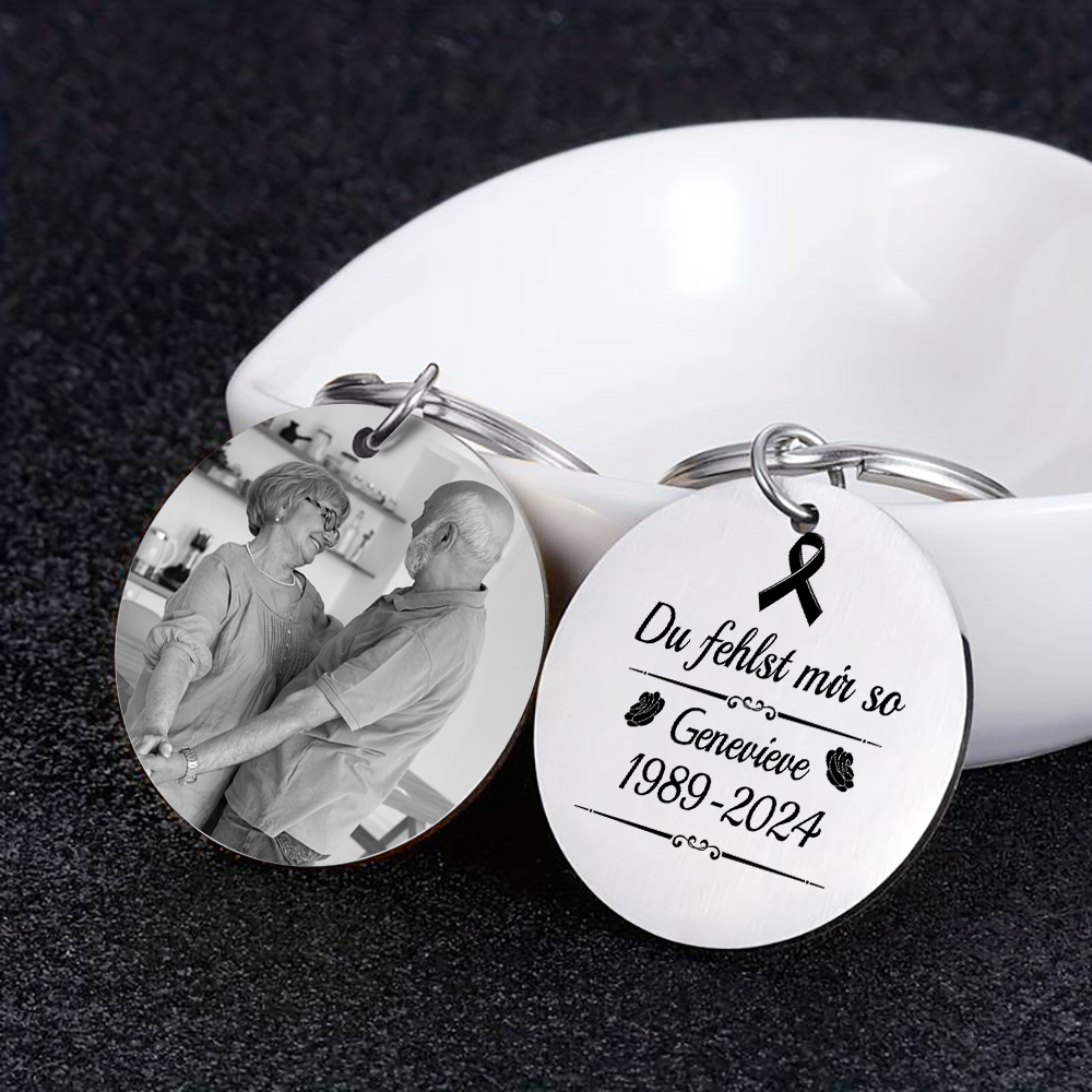 Personalisierbares Foto & Name & Datum Trauer Rund Metall Schlüsselanhänger-Du fehlst mir so-Andenken Schlüsselanhänger