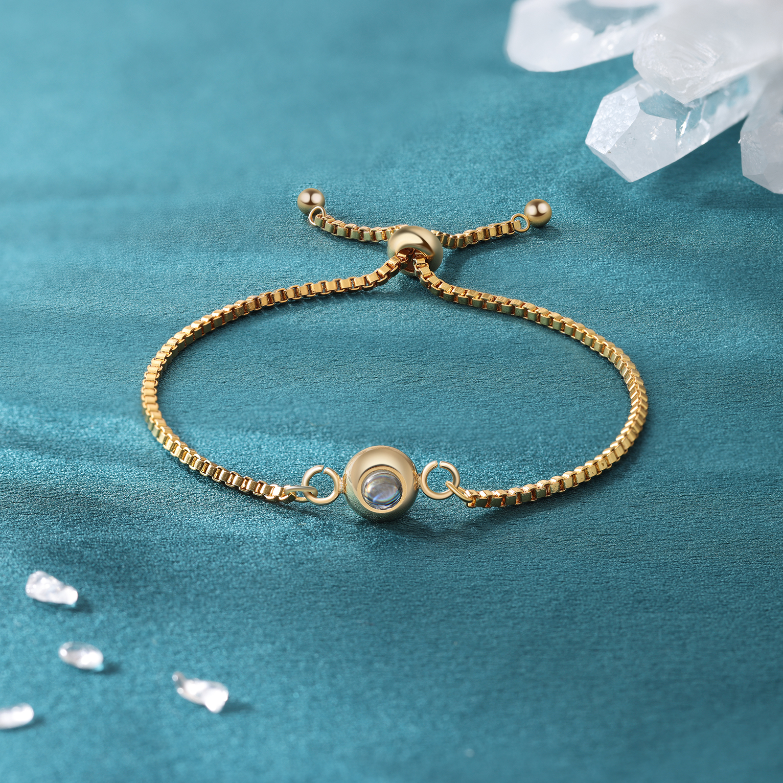 Personalisiertes Foto Rund Projektion Edelstahl Armband mit verstellbarer Kette