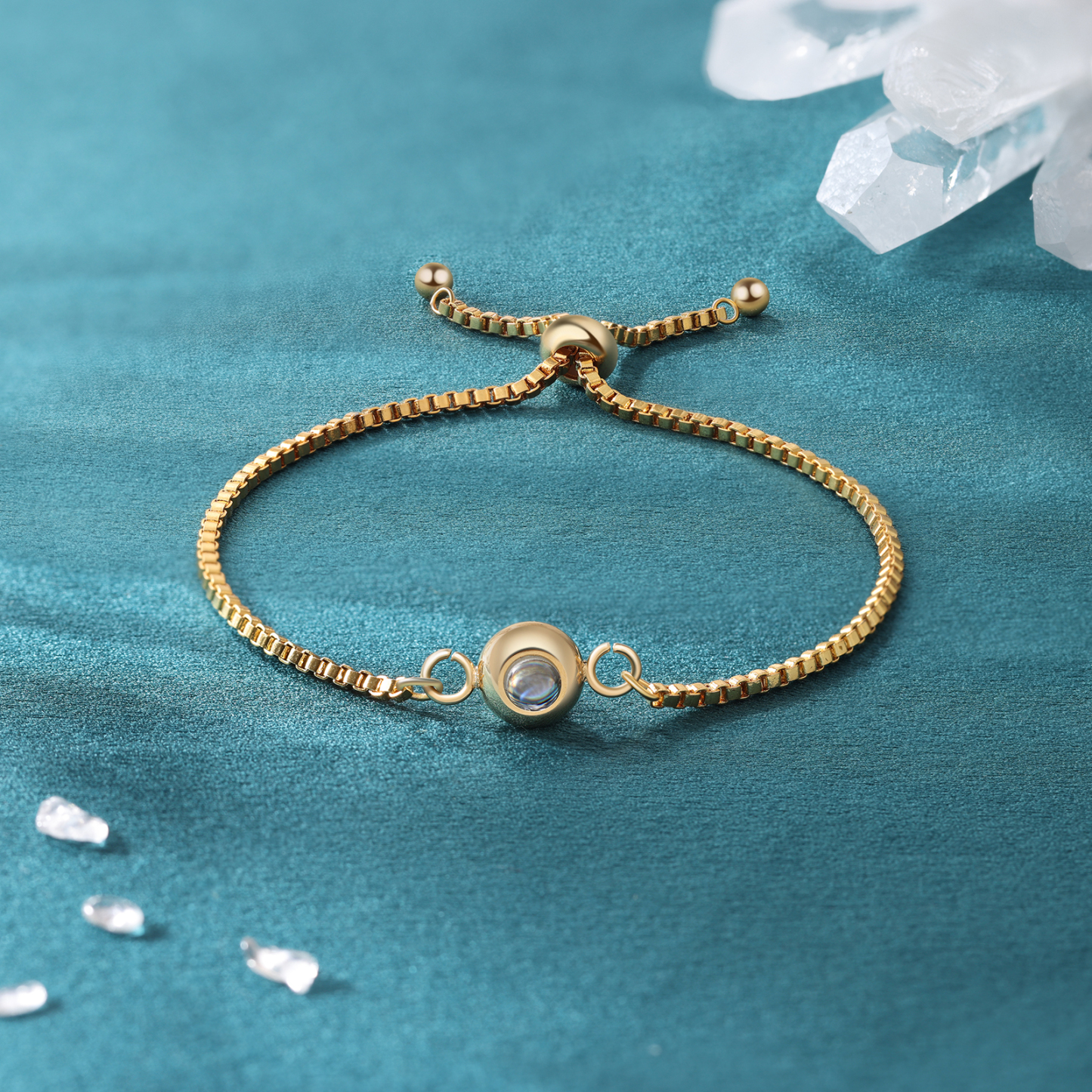 Personalisiertes Foto Rund Projektion Edelstahl Armband mit verstellbarer Kette