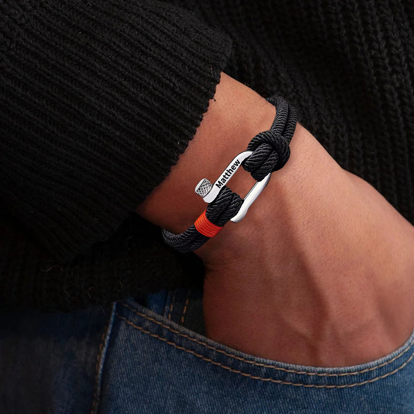 Herren Personalisierter 1 Name Edelstahl Hufeisenschnalle Handseil Armband