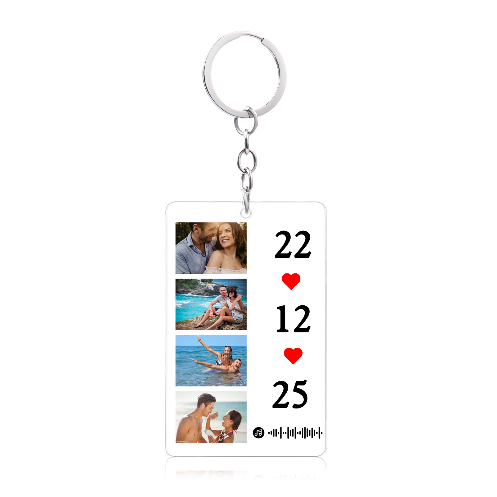 Personalisierbare 4 Fotos & Spotify Code & Datum Acryl Schlüsselanhänger für Paare