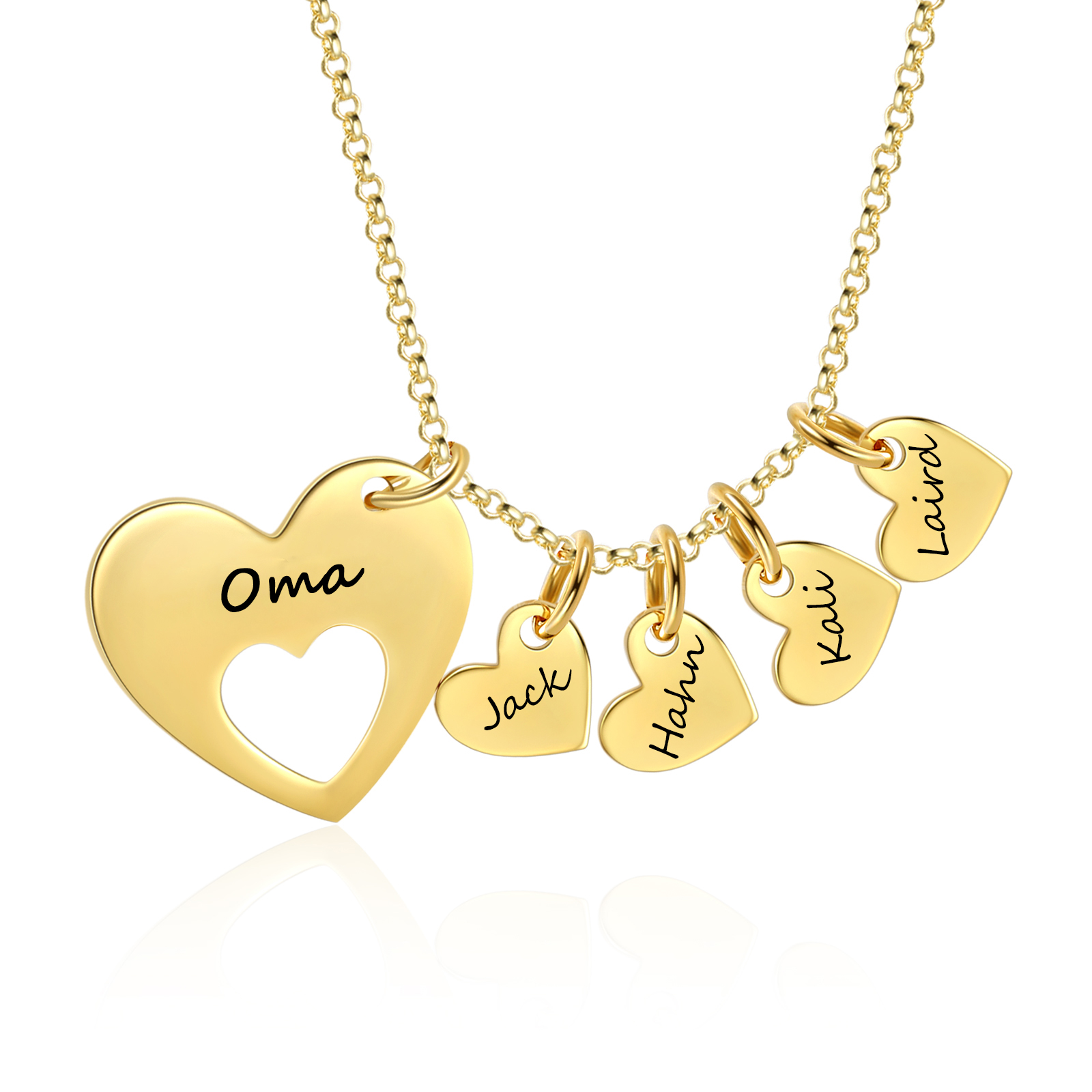 Personalisierter Text & 4 Namen Herzförmig Halskette