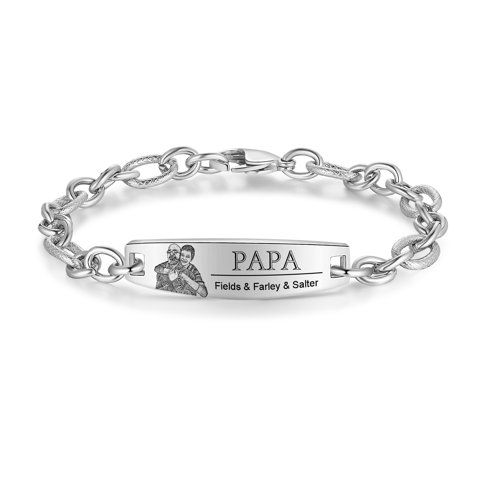 Herren Armband-Personalisiertes 3 Namen & Text & Foto Edelstahl Armband 