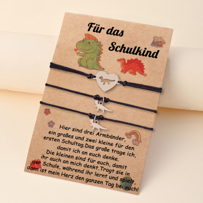 Dinos Armbänder Set mit 2 & 3 Ketten-Für das Schulkind-Schulanfang Geschenk mit Nachrichtenkarte