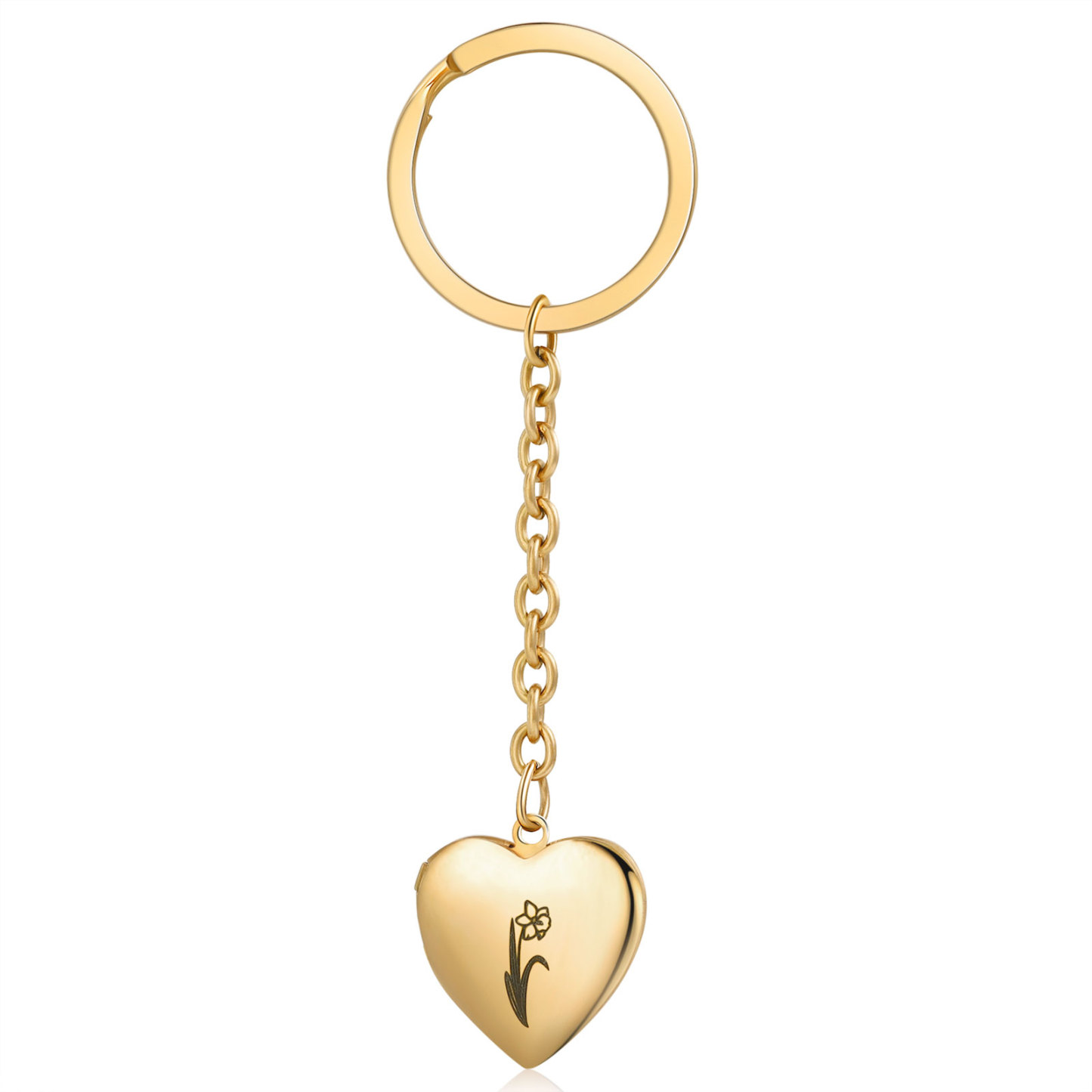 Personalisierte 2 Fotos & Geburtsblume Herz Schlüsselanhänger-Geburtsblume Serie 