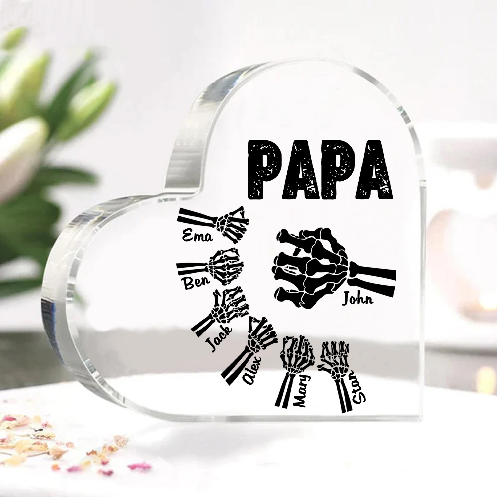 Personalisierte 7 Namen Acryl-Deko Papa Skelett Hand Schreibtischdekoration für Vater