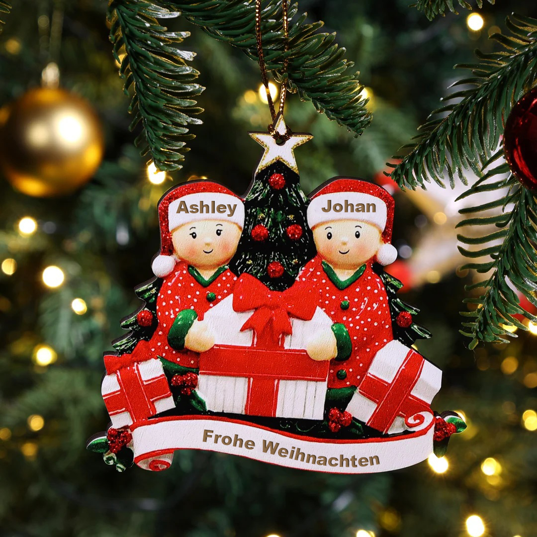 Holz Personalisiertes 2 Namen Text unter dem Weihnachtsbaum Anhänger mit 2 Familienmitgliedern Weihnachtsornament