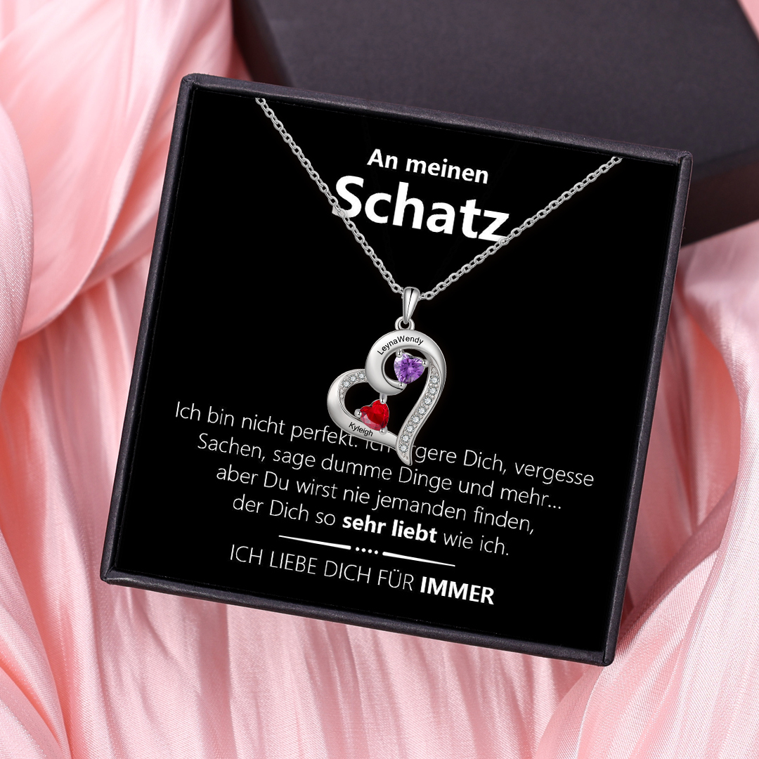 Personalisierte 2 Namen & 2 Geburtssteine Herz Halskette-An meinen Schatz-Geschenk mit Nachrichtenkarte 
