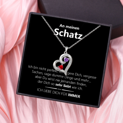 Personalisierte 2 Namen & 2 Geburtssteine Herz Halskette-An meinen Schatz-Geschenk mit Nachrichtenkarte 