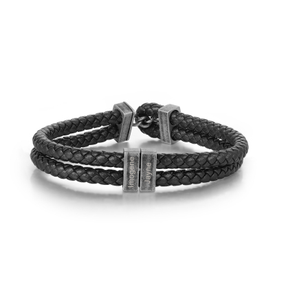 Herren Schmuck-Personalisierte 2 Namen Doppelt Geflochtenes Vintage Armband mit Edelstahl Perle für Großvater