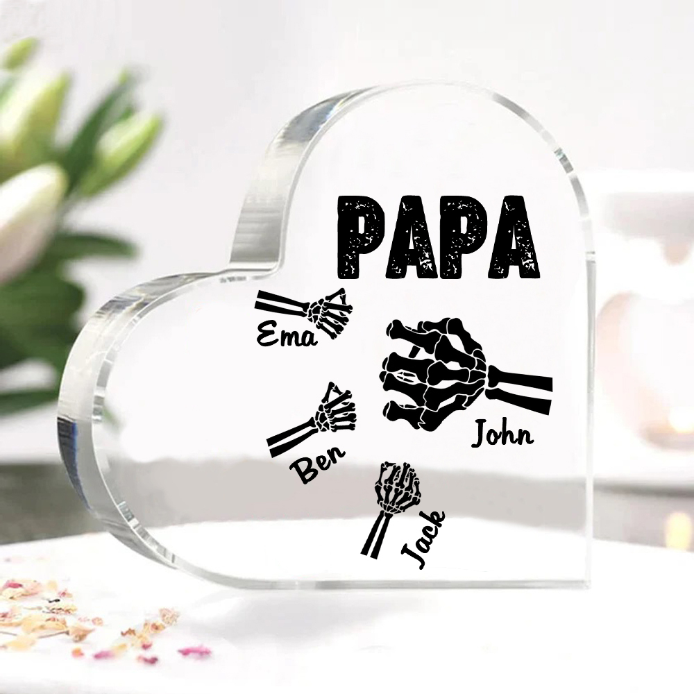 Personalisierte 4 Namen Acryl-Deko Papa Skelett Hand Schreibtischdekoration für Vater