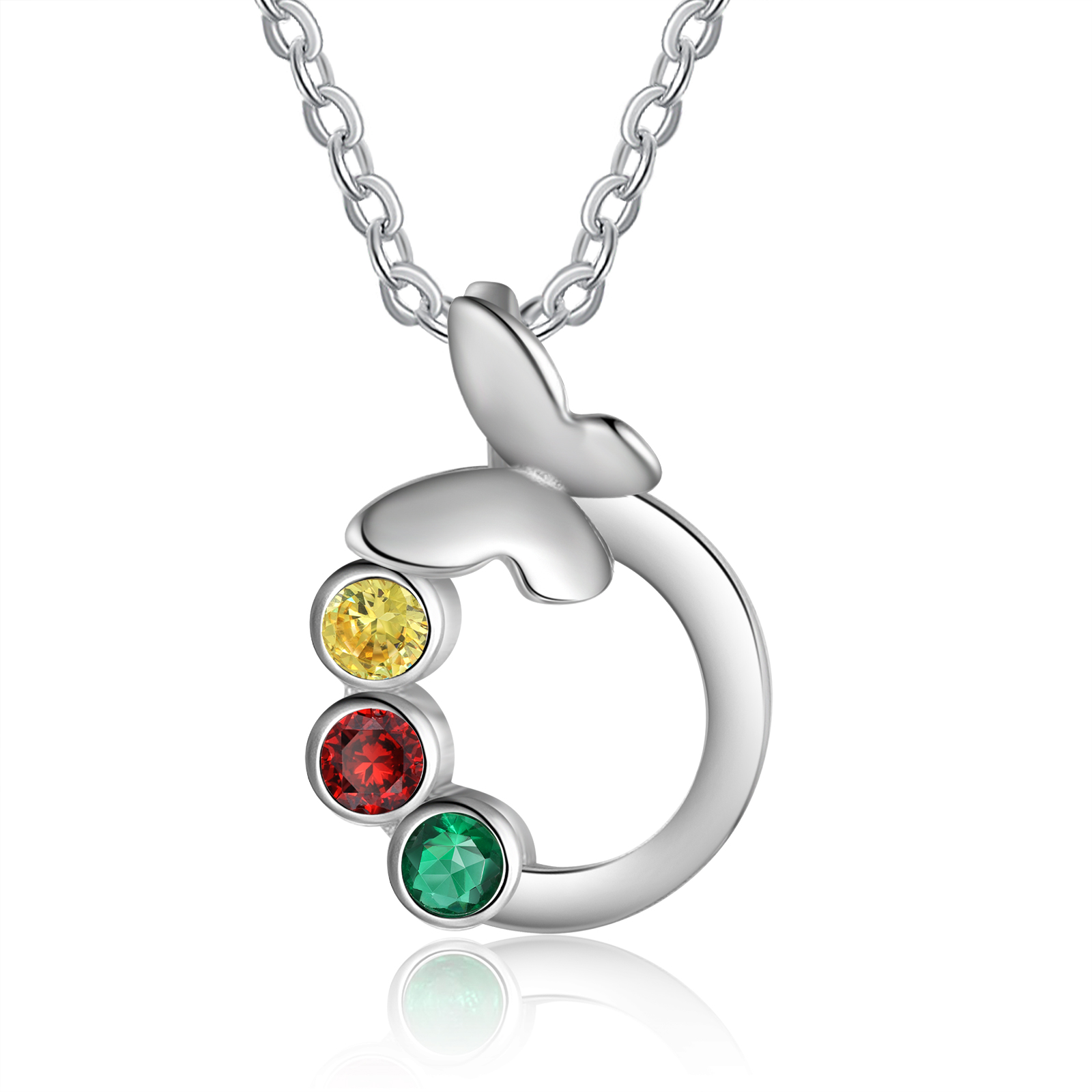 Personalisierte 3 Geburtssteine Schmetterling Kreis Halskette 