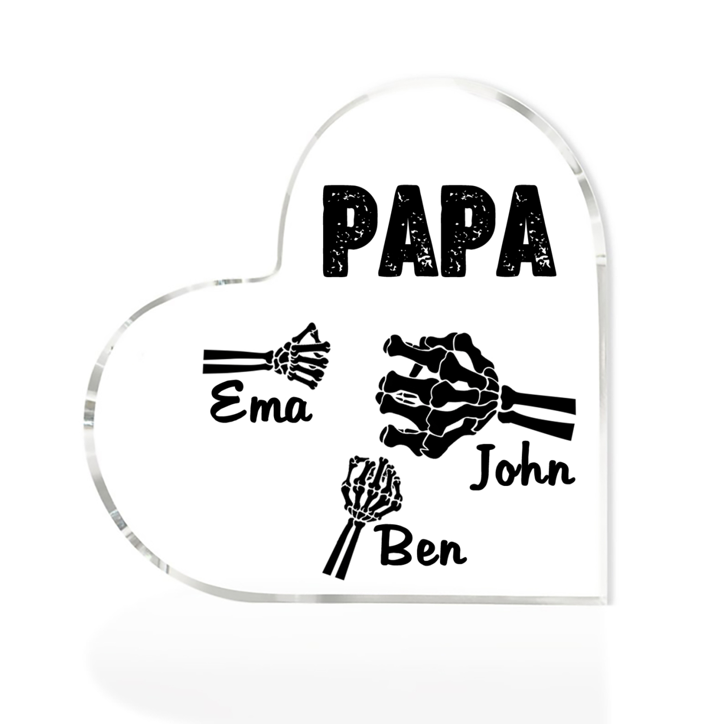 Personalisierte 3 Namen Acryl-Deko Papa Skelett Hand Schreibtischdekoration für Vater