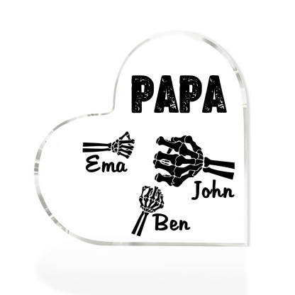 Personalisierte 3 Namen Acryl-Deko Papa Skelett Hand Schreibtischdekoration für Vater
