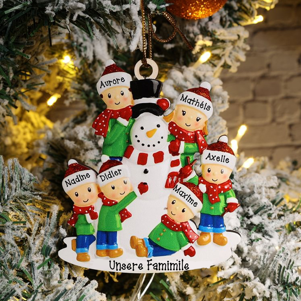 Holz Personalisiertes 6 Namen & Text Weihnachtsornament Schneemann Anhänger mit 6 Familienmitgliedern