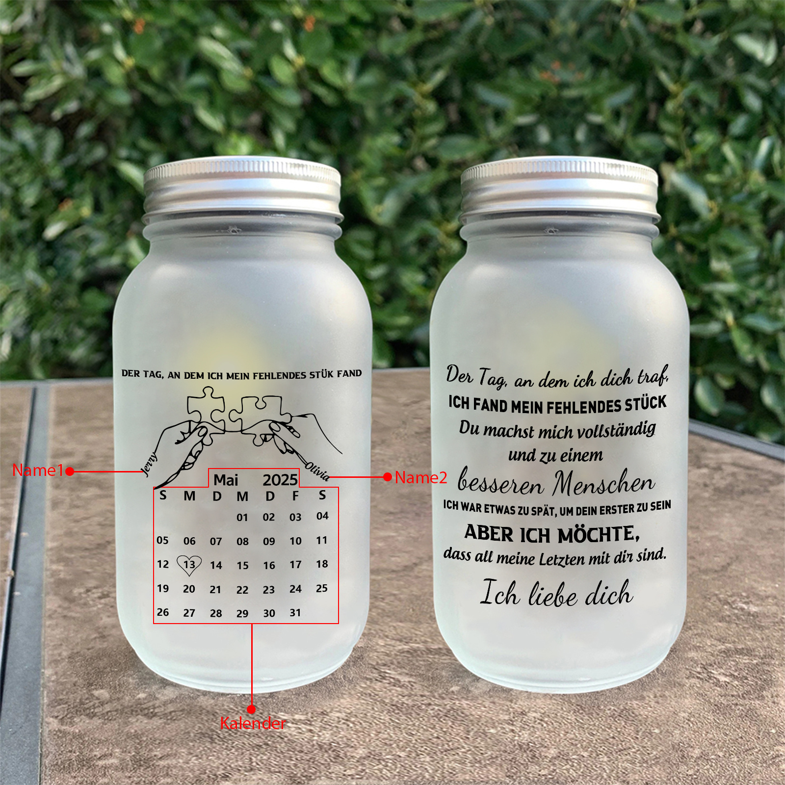 Personalisiert LED-Glasflasche Kalender für Paar — das perfekte Geschenk zu Weihnachten und zum Valentinstag