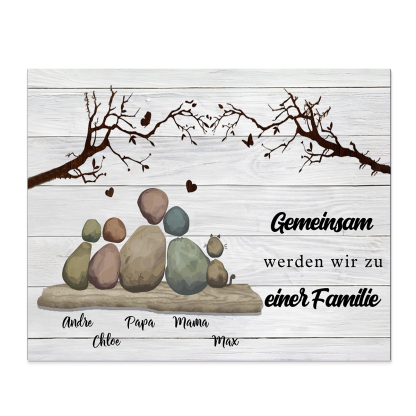 Kunstdruck „Pebble Family“ im Holzrahmen – Personalisierte Namensstein-Deko
