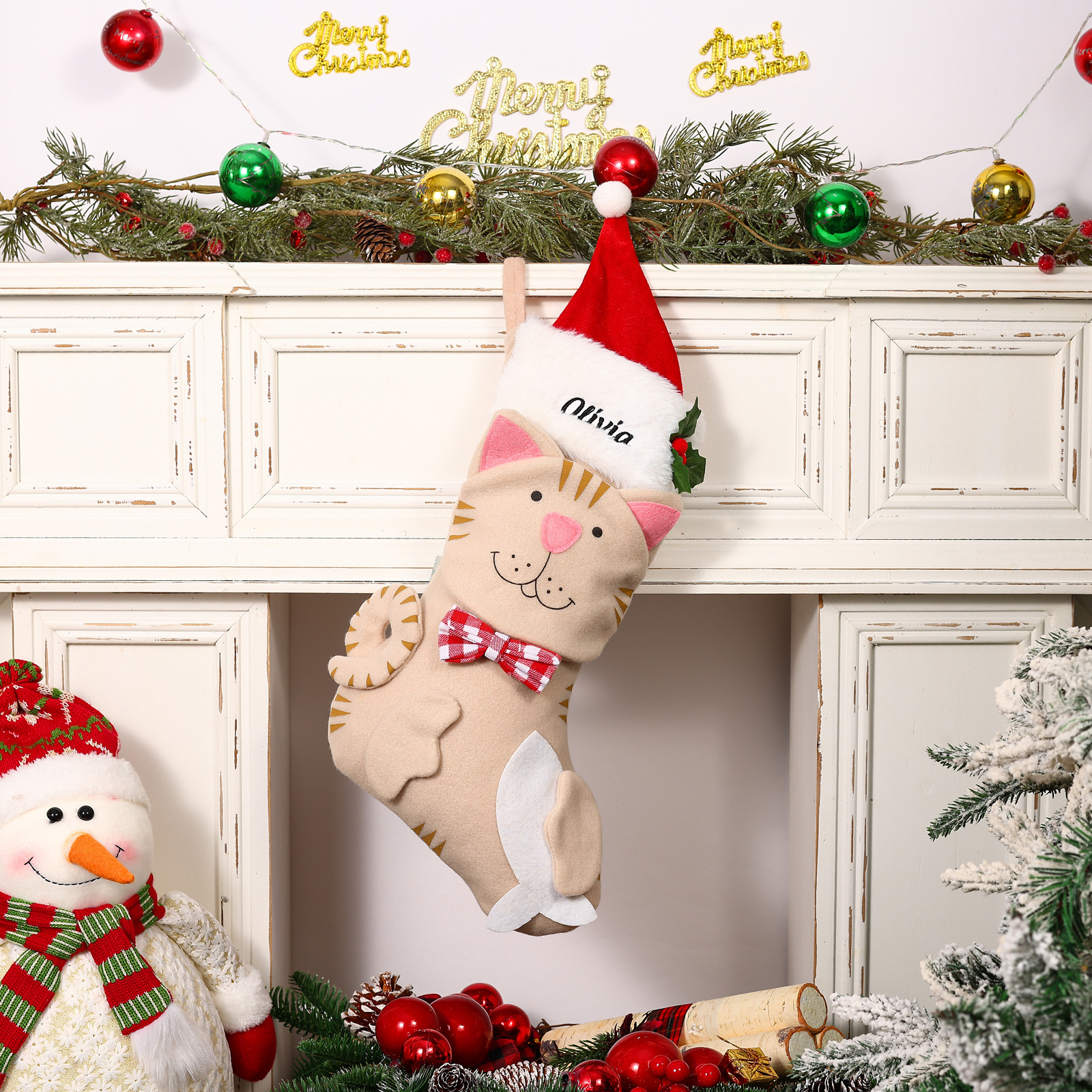 Personalisierter Weihnachtsstrumpf mit gesticktem Namen – Nikolausstrumpf in Hund- & Katzenform, Plüsch, zum Befüllen
